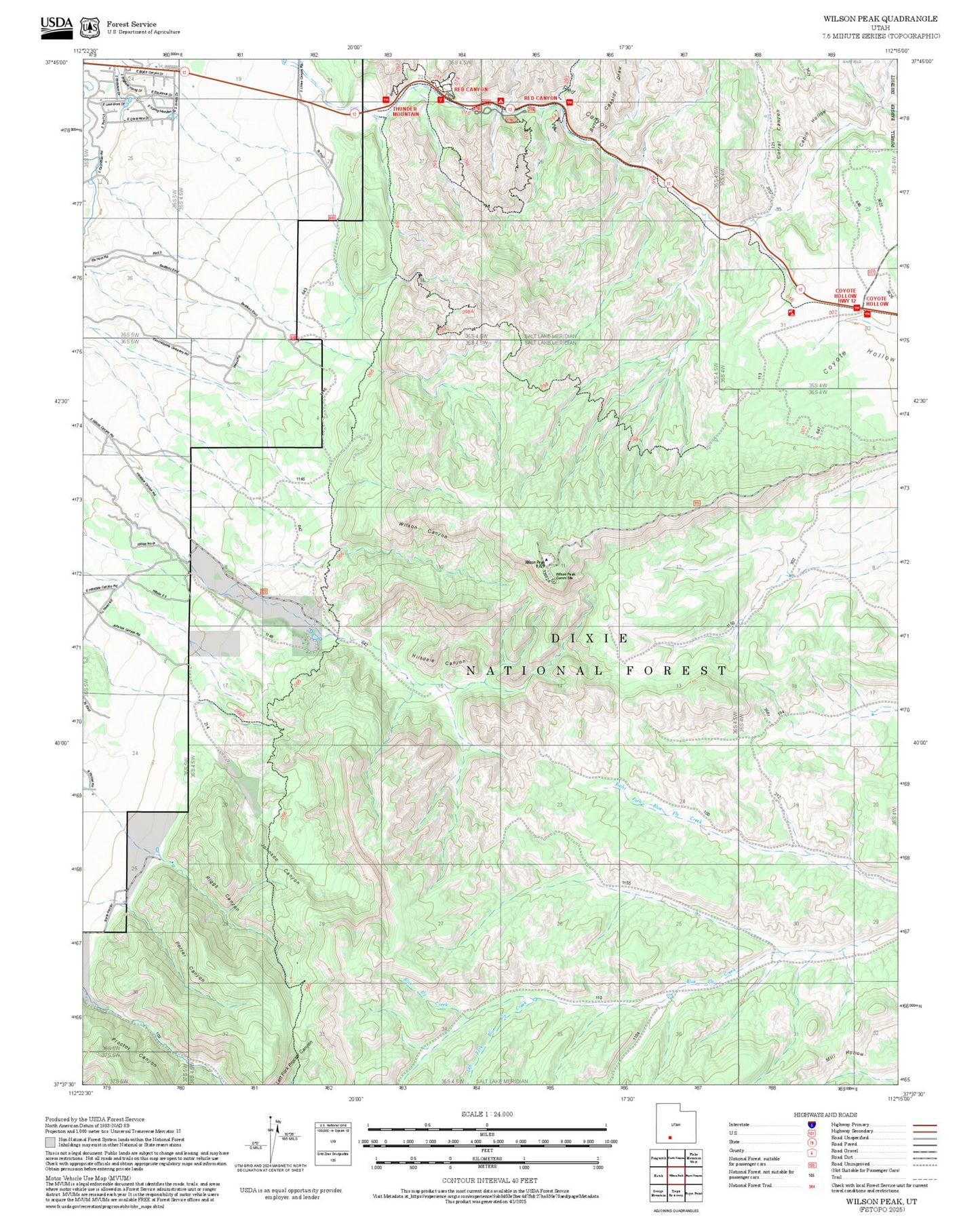 2025 Forest Service Topo Map of Wilson Peak Utah