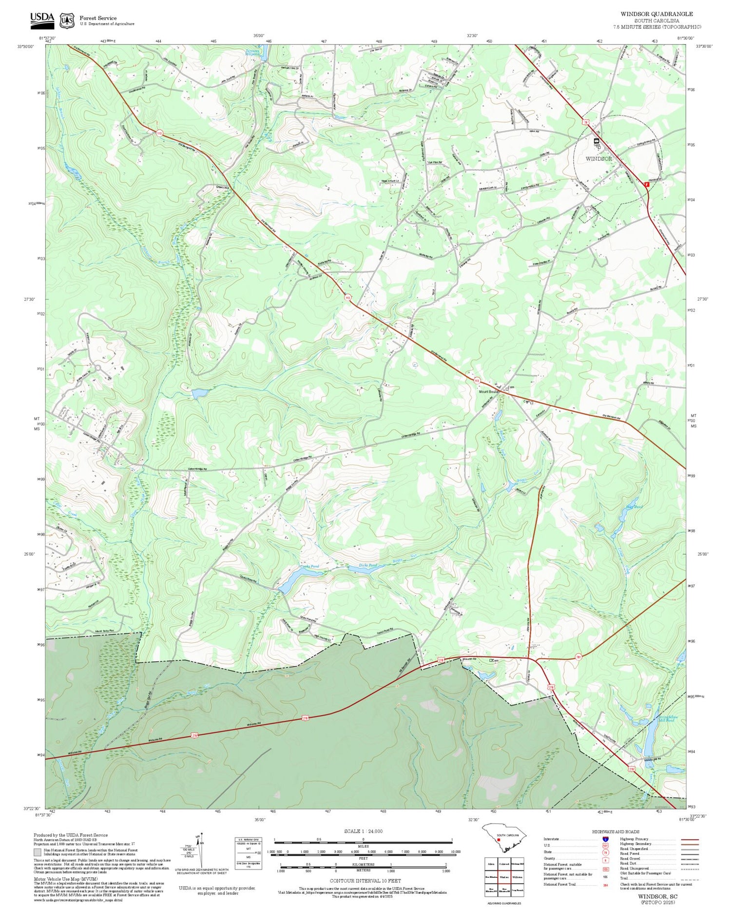 2025 Forest Service Topo Map of Windsor South Carolina