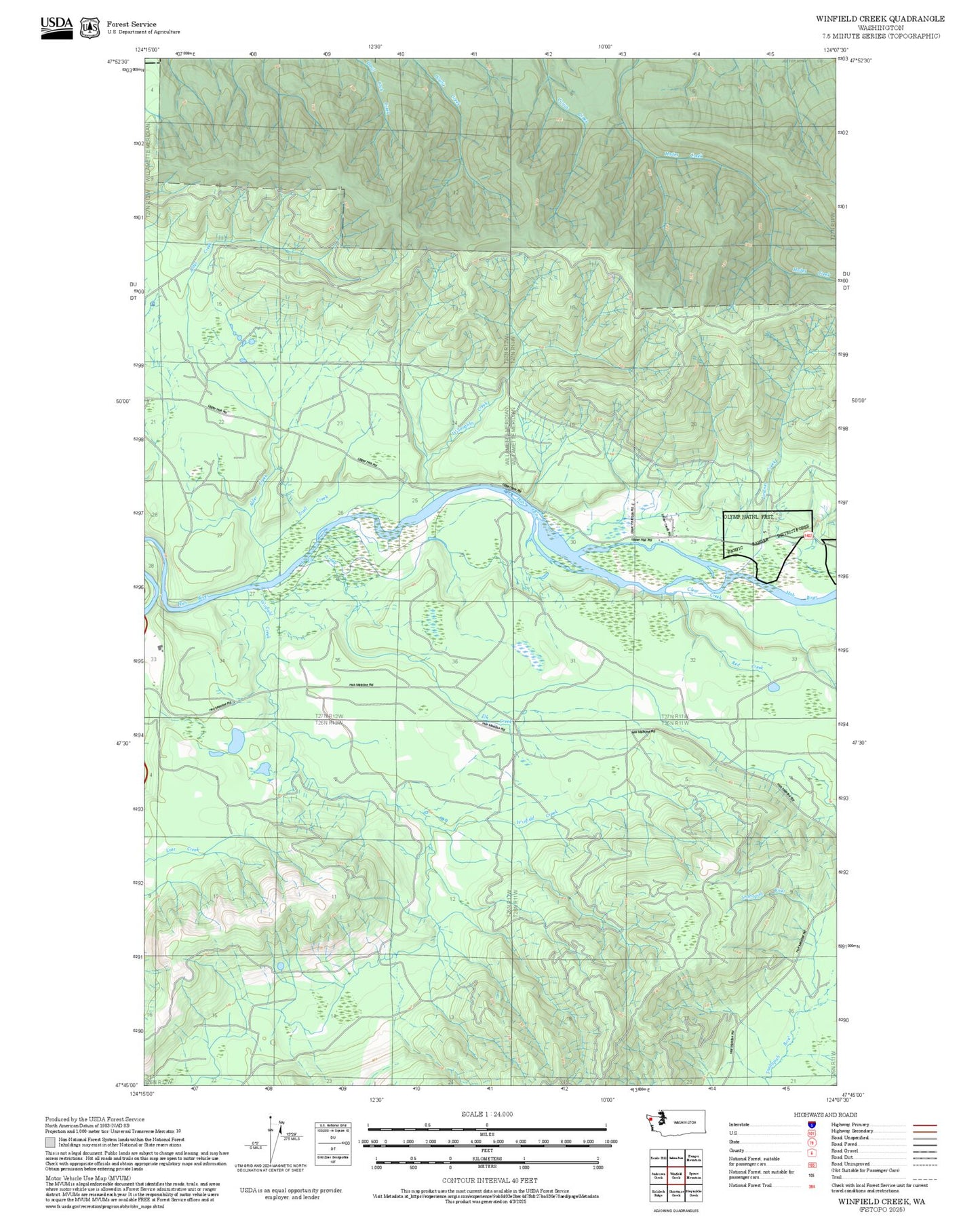 2025 Forest Service Topo Map of Winfield Creek Washington