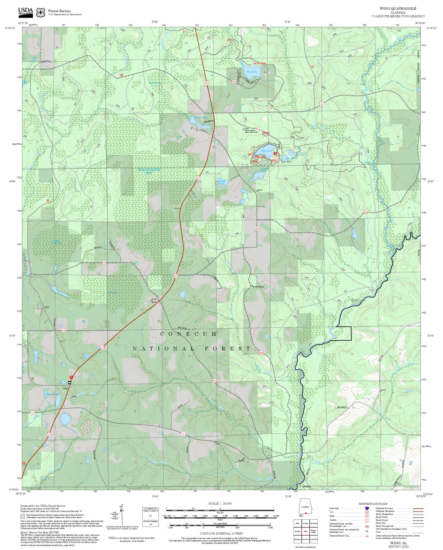 2025 Forest Service Topo Map of Wing Alabama