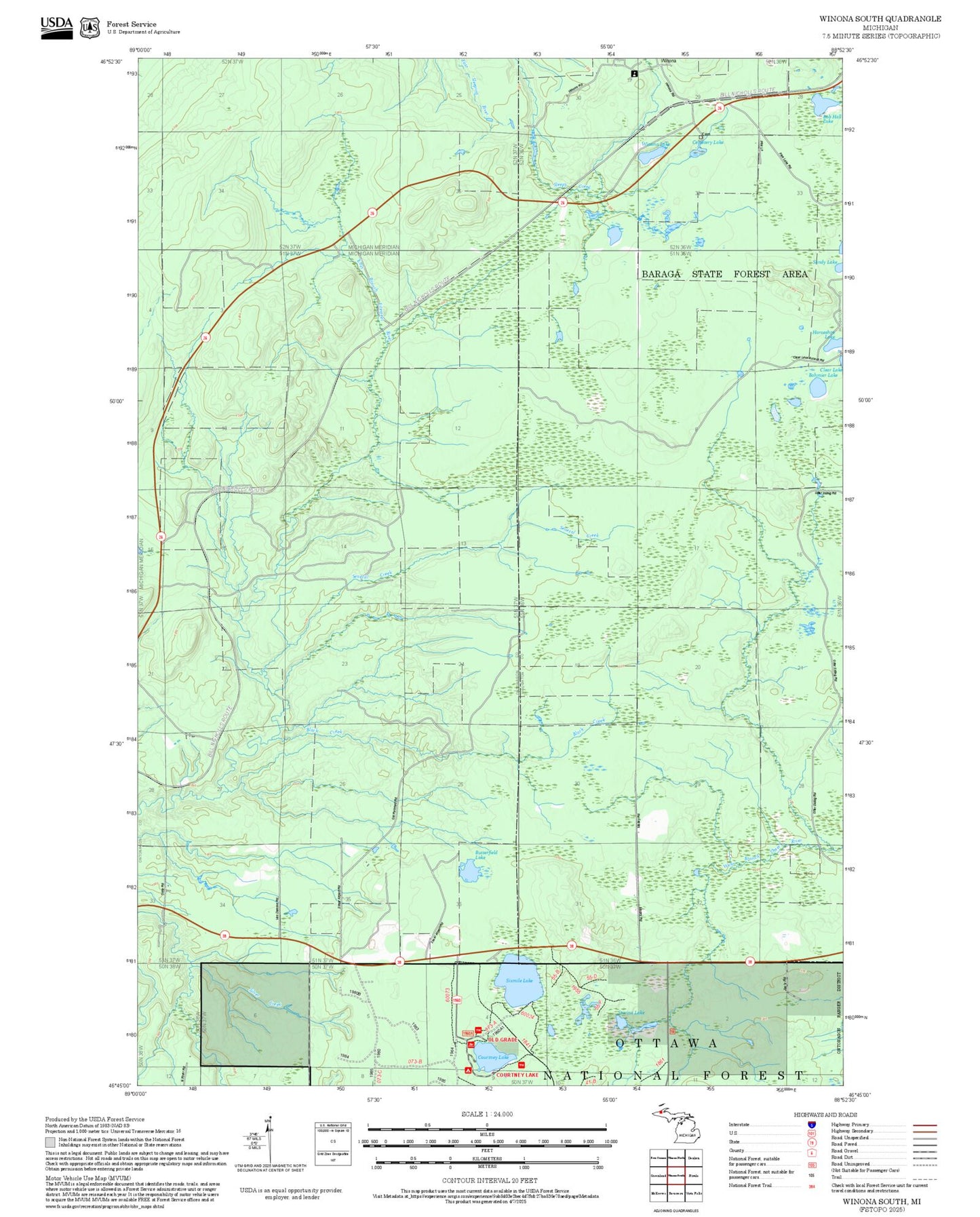 2025 Forest Service Topo Map of Winona South Michigan