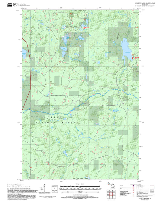 2025 Forest Service Topo Map of Winslow Lake Michigan