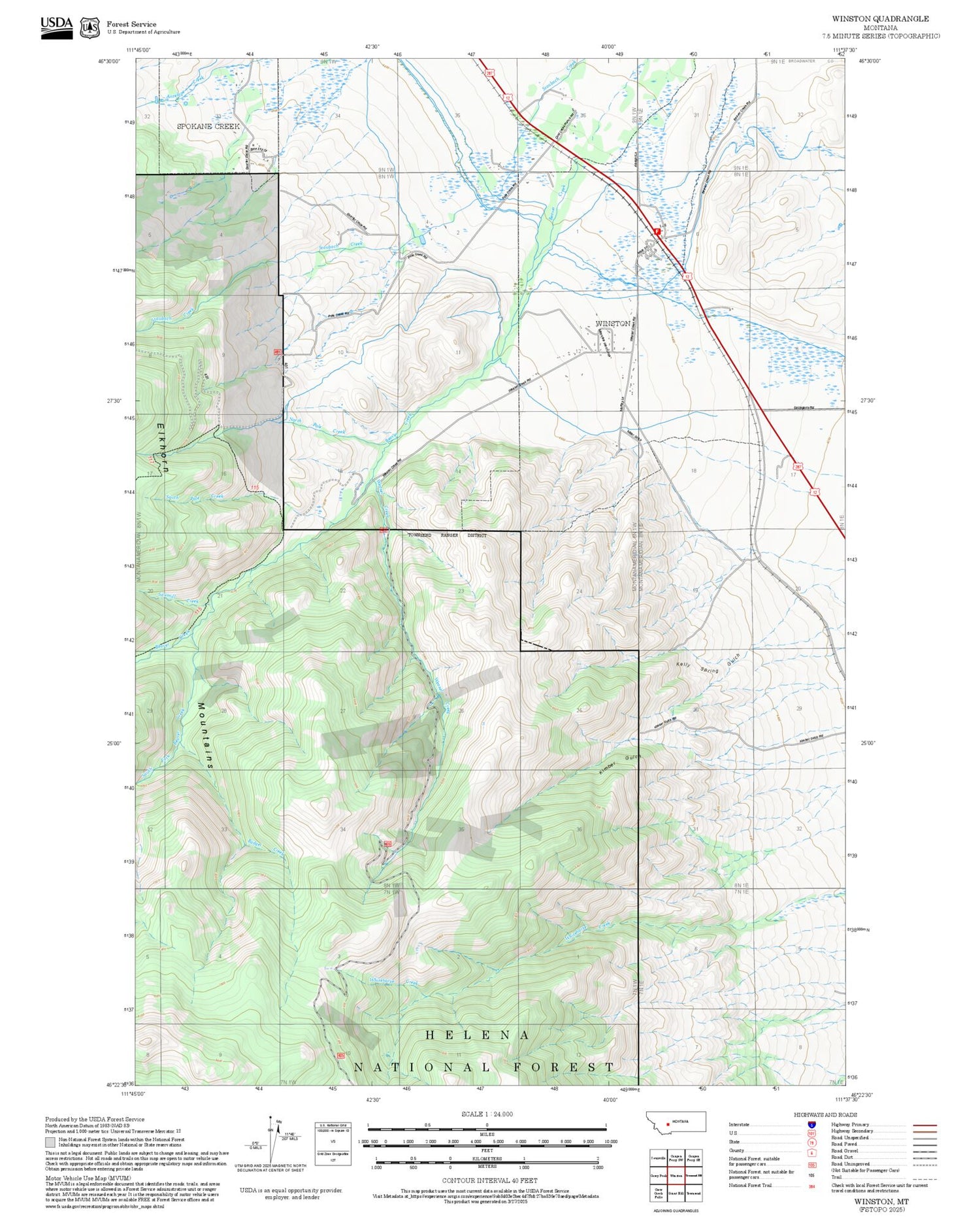 2025 Forest Service Topo Map of Winston Montana