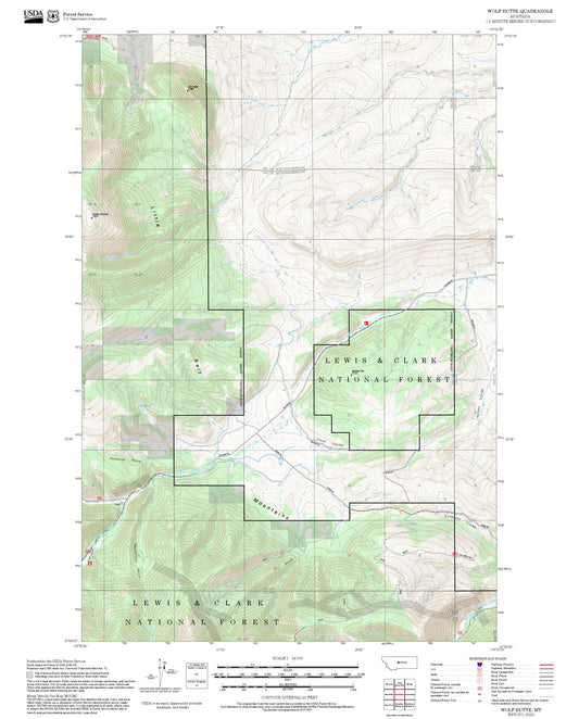 2025 Forest Service Topo Map of Wolf Butte Montana