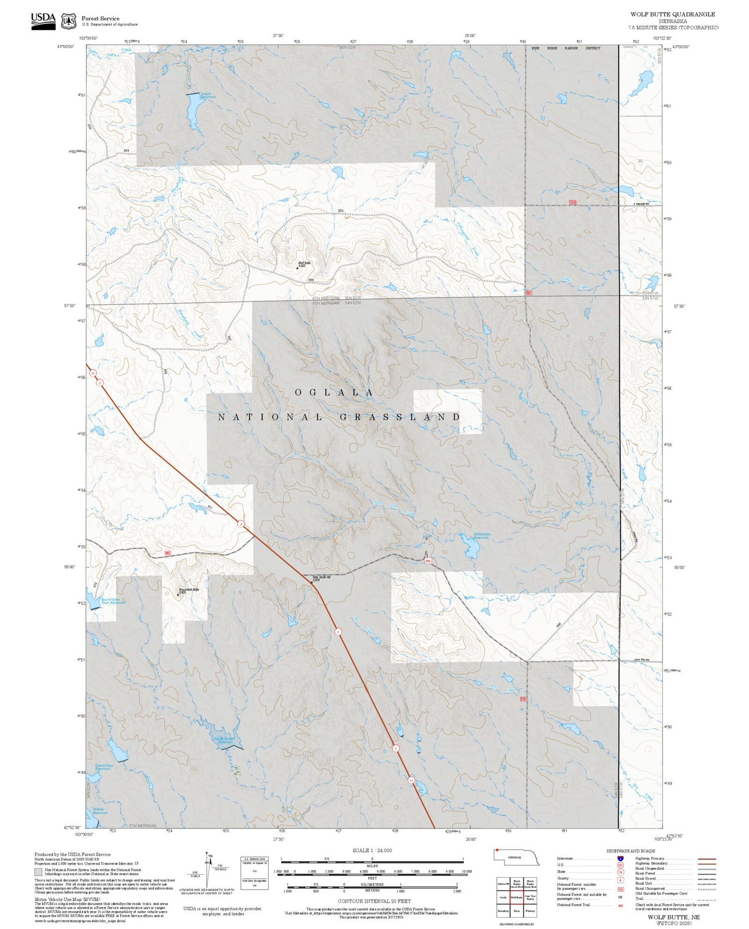 2025 Forest Service Topo Map of Wolf Butte Nebraska