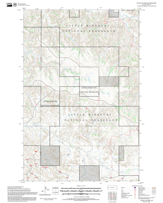 2025 Forest Service Topo Map of Wolf Coulee North Dakota