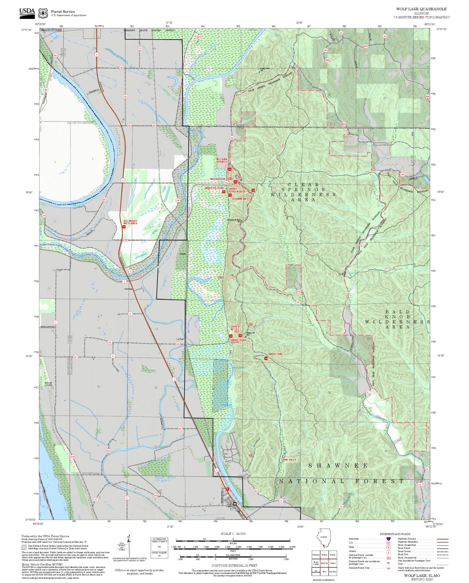 2025 Forest Service Topo Map of Wolf Lake Illinois