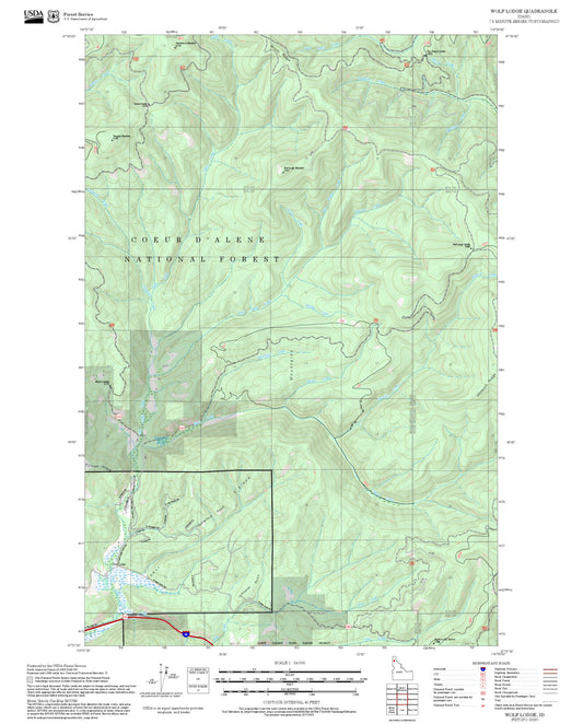 2025 Forest Service Topo Map of Wolf Lodge Idaho
