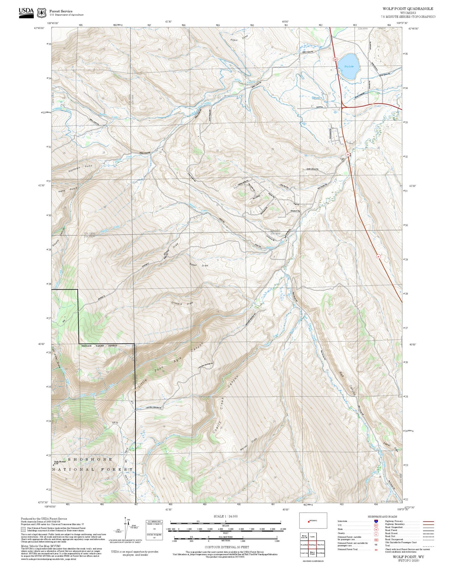 2025 Forest Service Topo Map of Wolf Point Wyoming