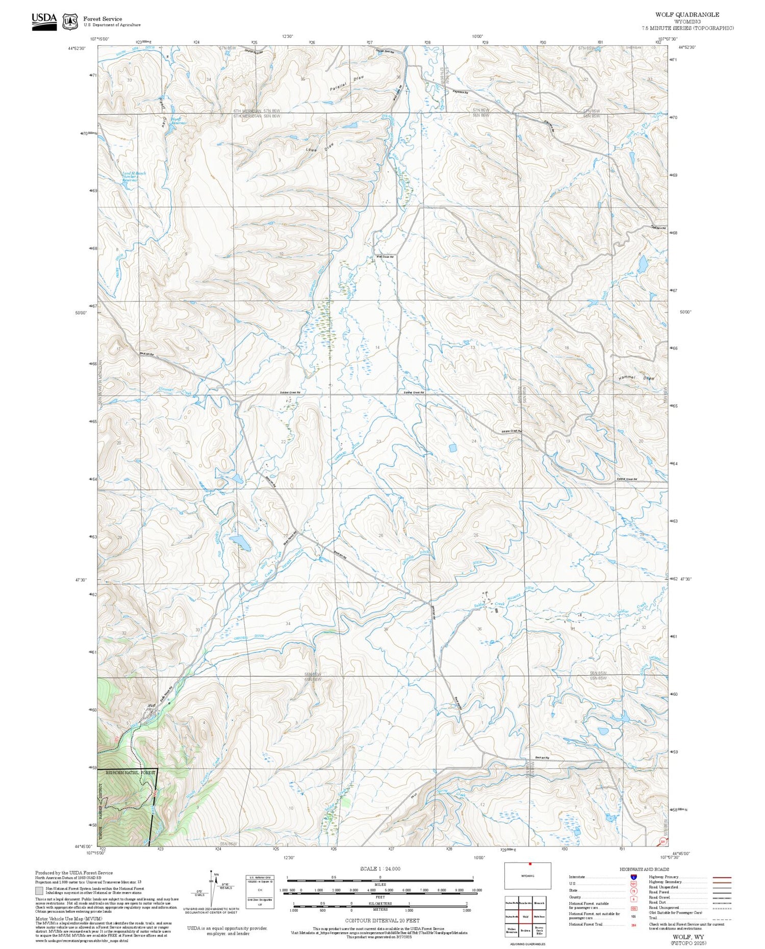 2025 Forest Service Topo Map of Wolf Wyoming