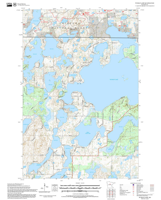 2025 Forest Service Topo Map of Woman Lake Minnesota