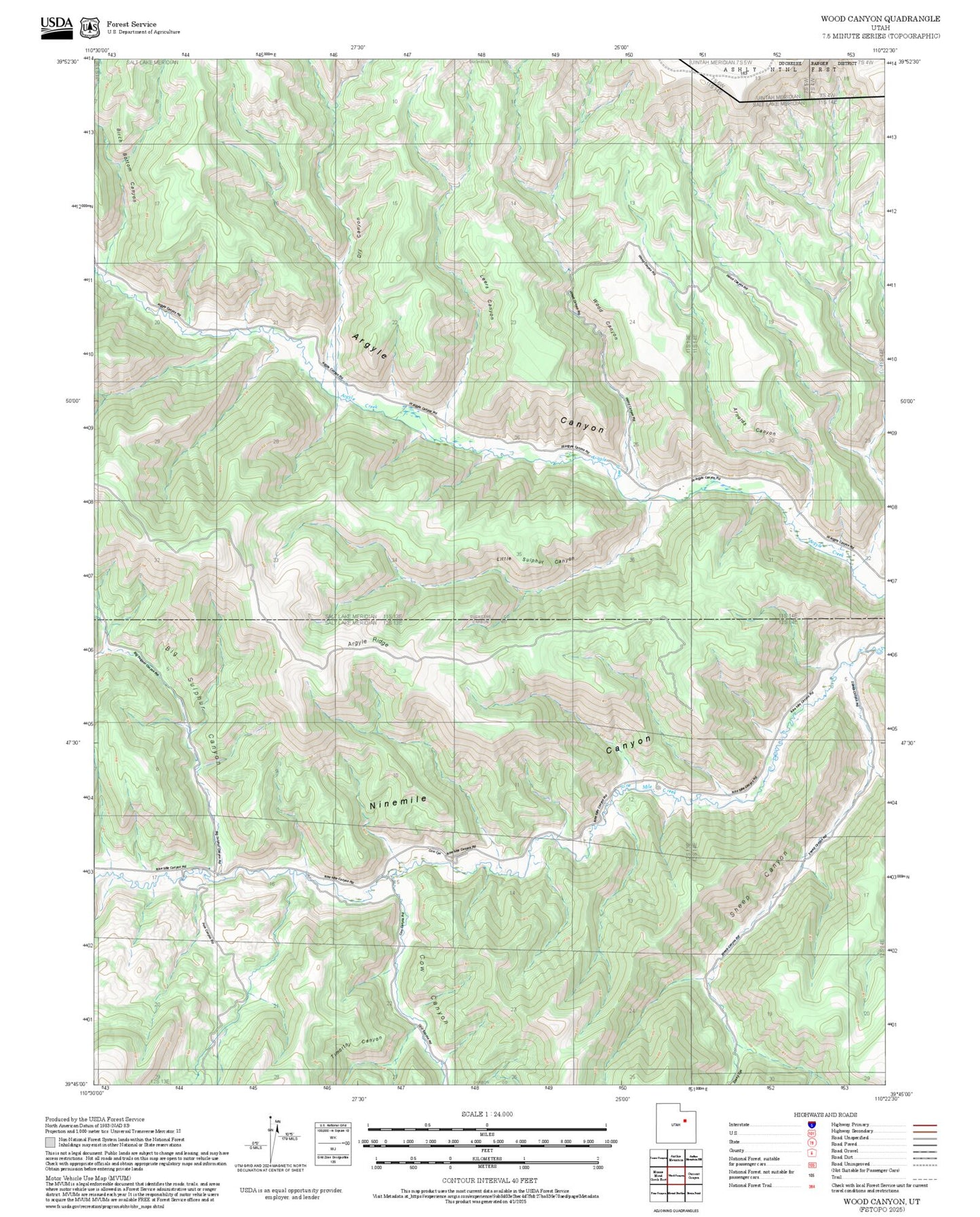 2025 Forest Service Topo Map of Wood Canyon Utah