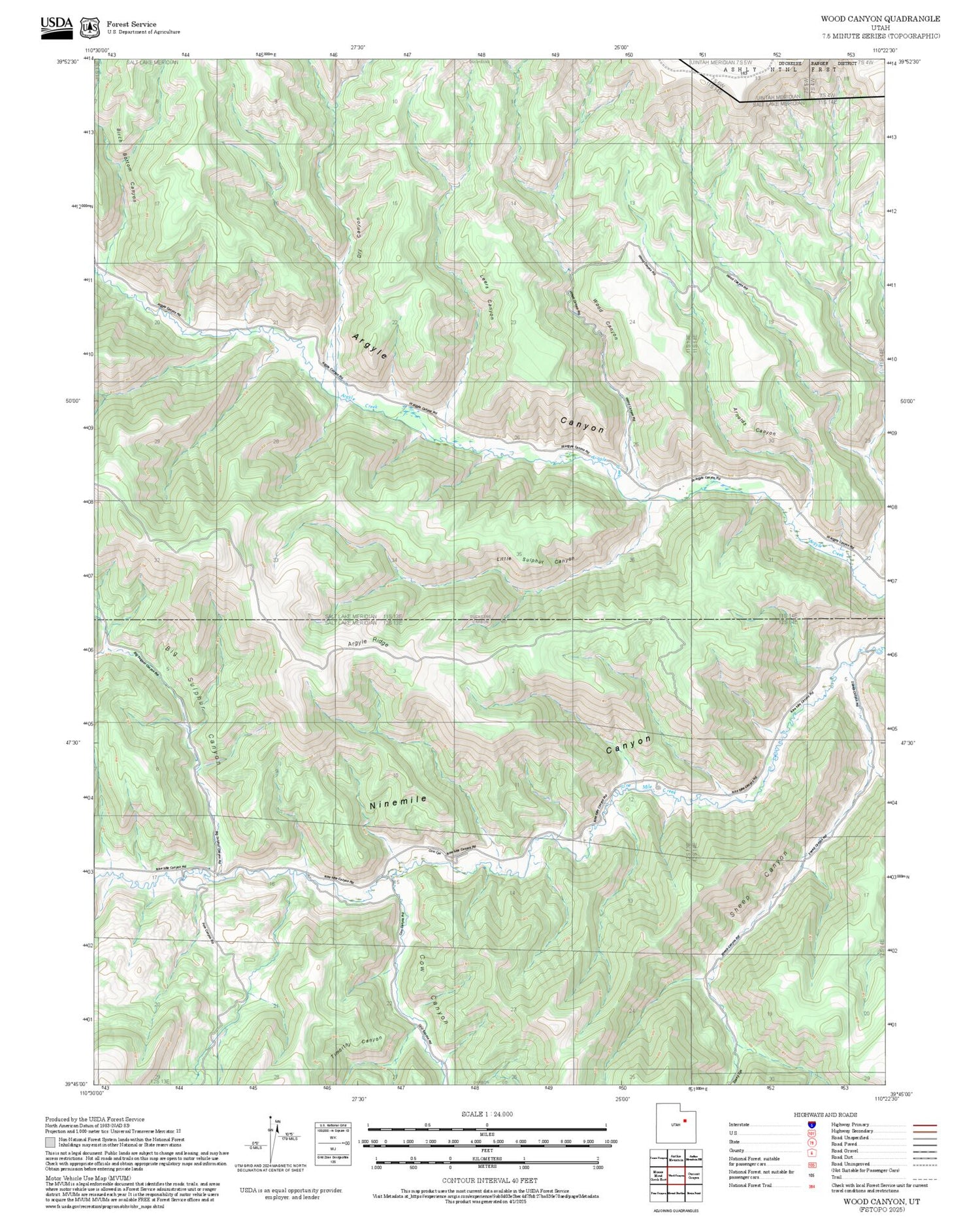 2025 Forest Service Topo Map of Wood Canyon Utah