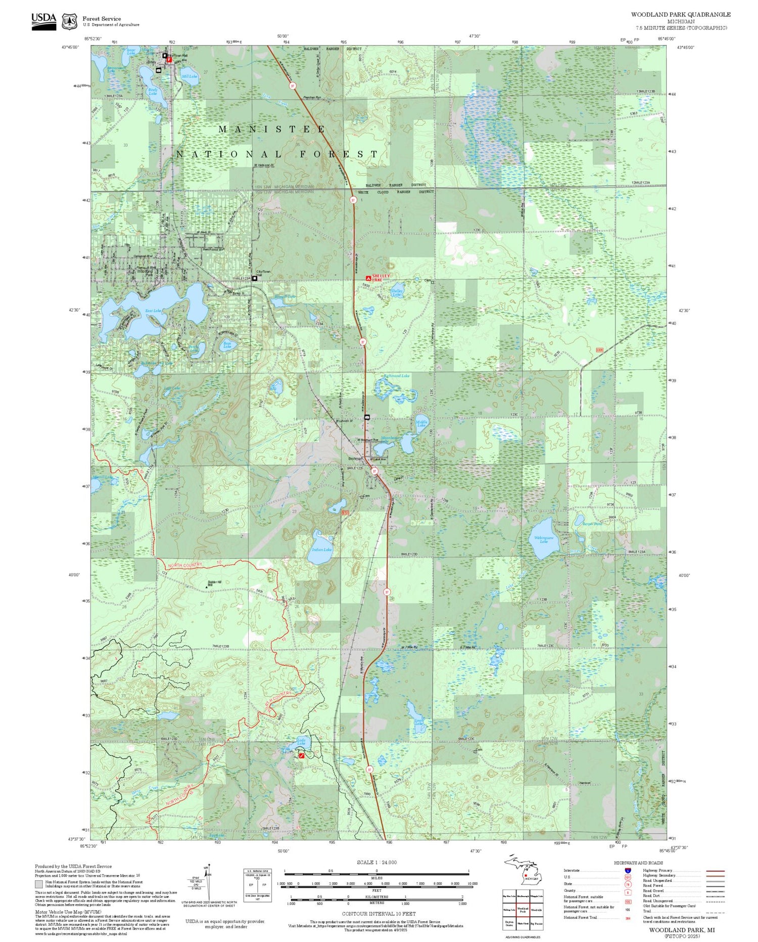 2025 Forest Service Topo Map of Woodland Park Michigan