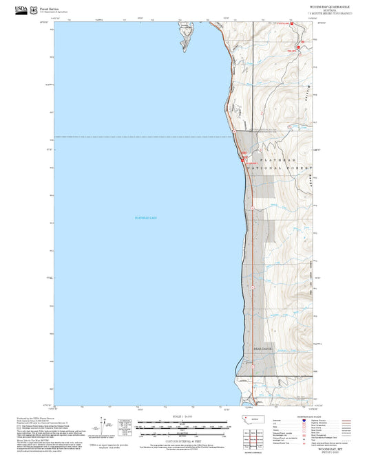 2025 Forest Service Topo Map of Woods Bay Montana