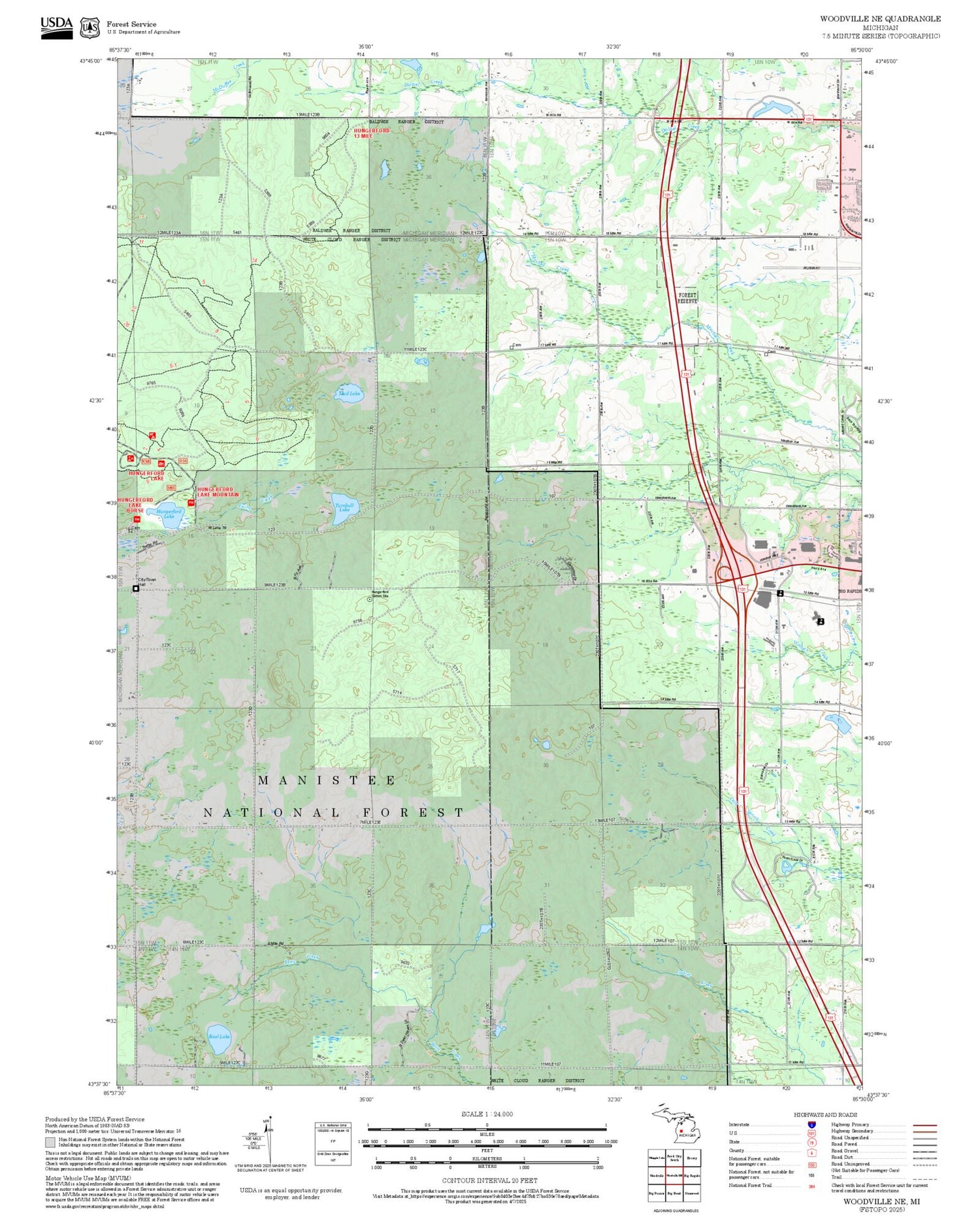 2025 Forest Service Topo Map of Woodville NE Michigan