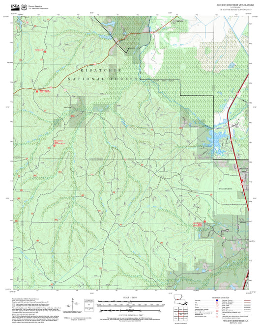 2025 Forest Service Topo Map of Woodworth West Louisiana
