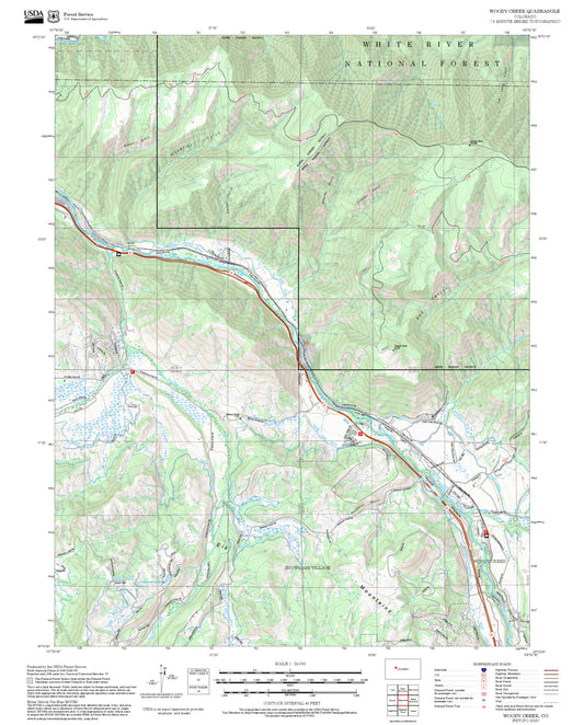2025 Forest Service Topo Map of Woody Creek Colorado