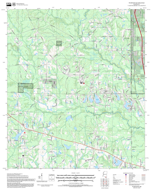 2025 Forest Service Topo Map of Wortham Mississippi