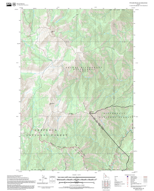 2025 Forest Service Topo Map of Wylies Peak Idaho