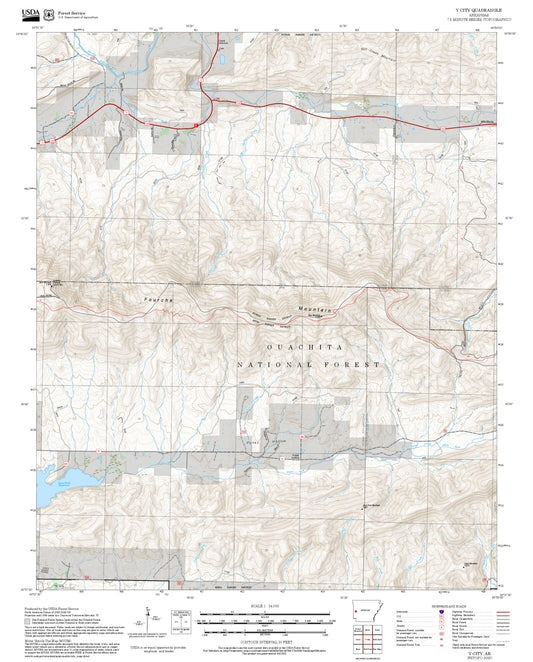 2025 Forest Service Topo Map of Y City Arkansas