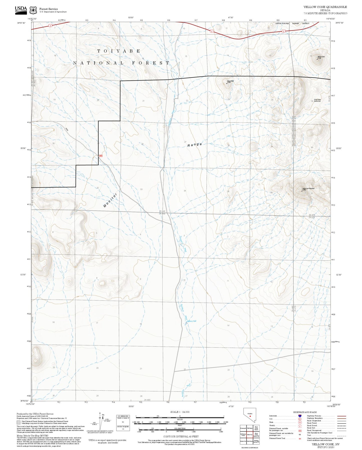 2025 Forest Service Topo Map of Yellow Cone Nevada