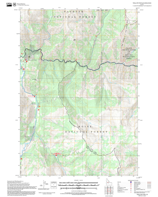 2025 Forest Service Topo Map of Yellow Pine Idaho