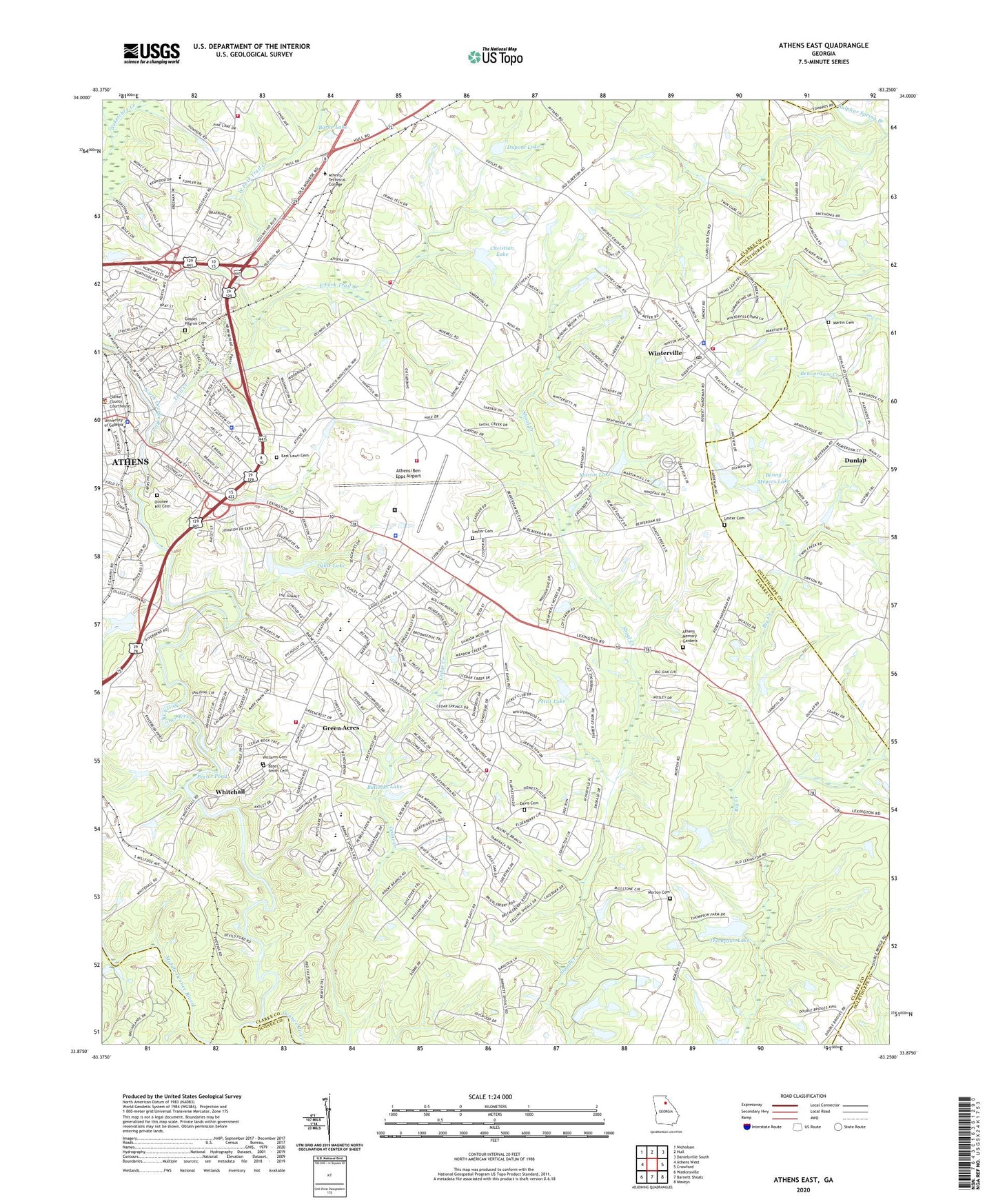 Athens East Georgia US Topo Map Image
