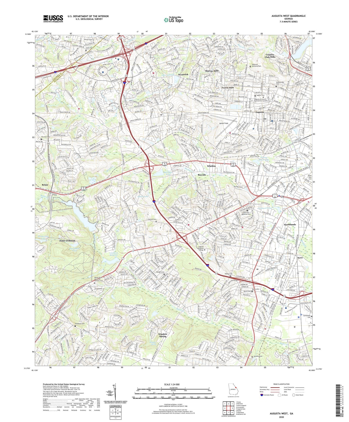 Augusta West Georgia US Topo Map Image