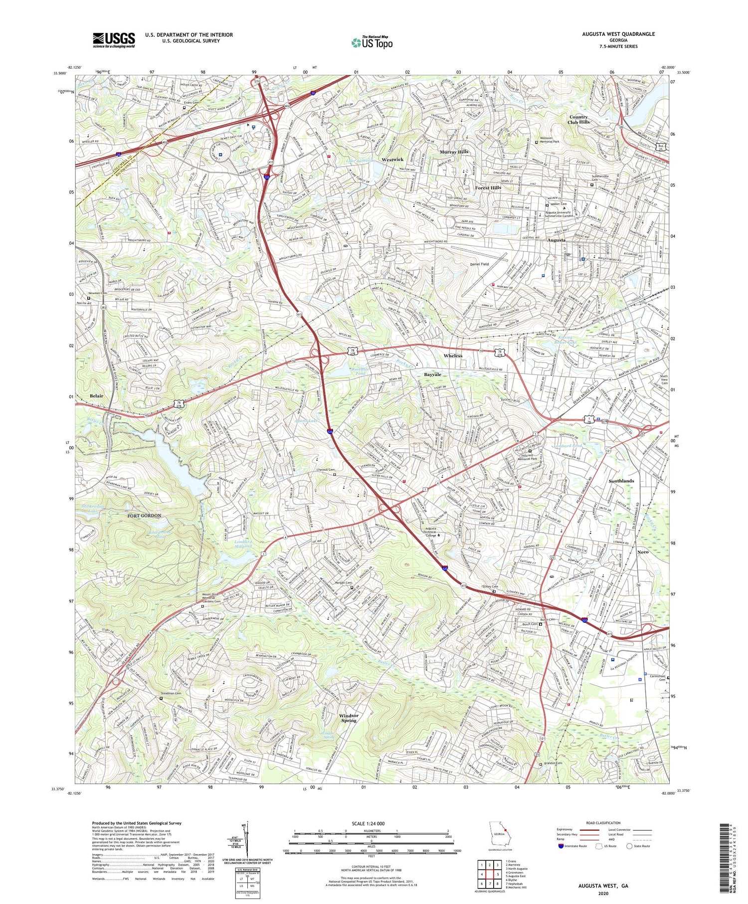 Augusta West Georgia US Topo Map Image
