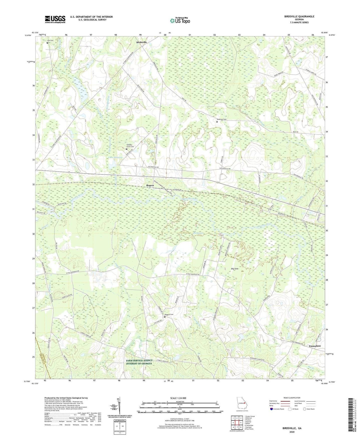 Birdsville Georgia US Topo Map Image
