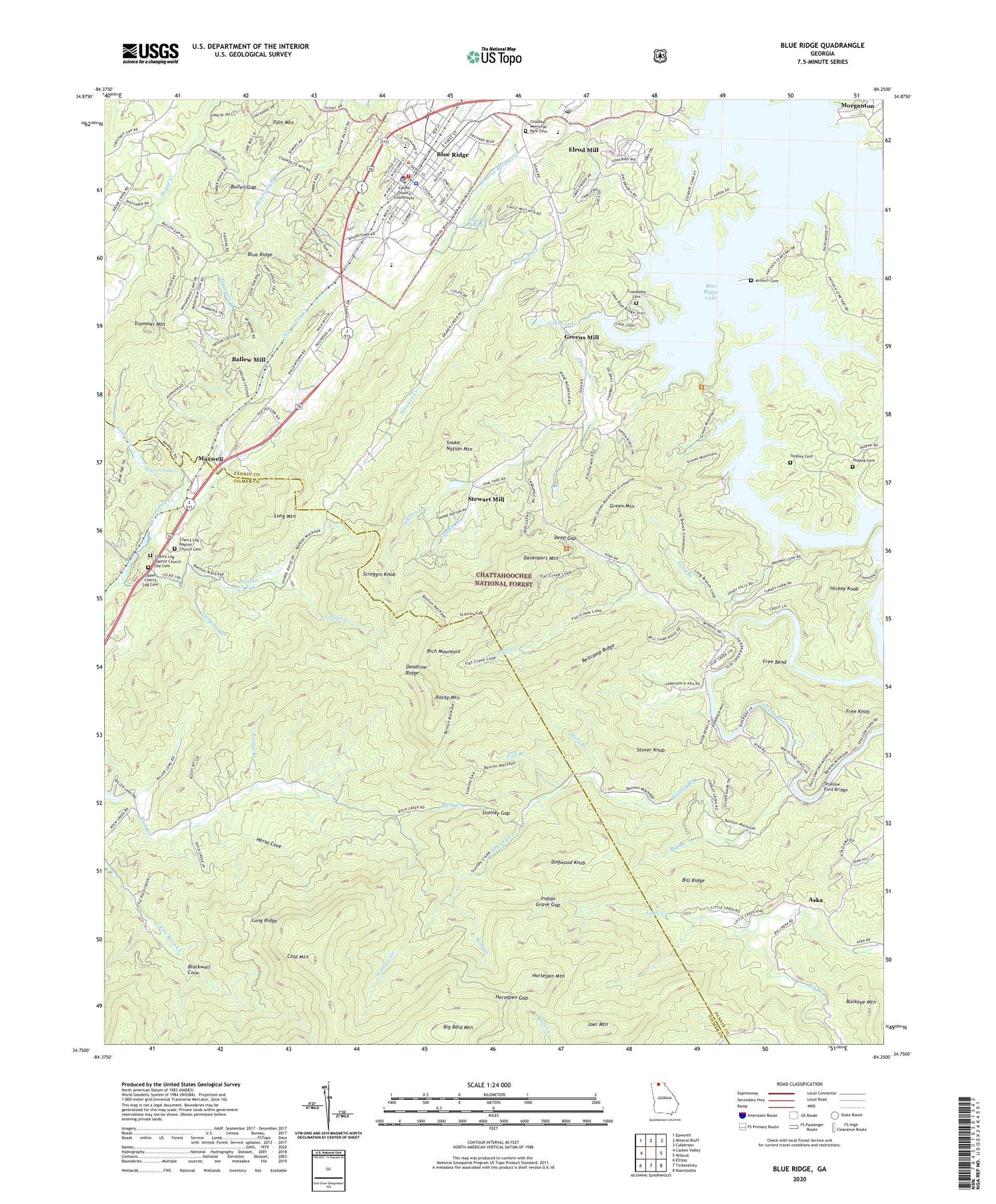 Blue Ridge Georgia US Topo Map Image