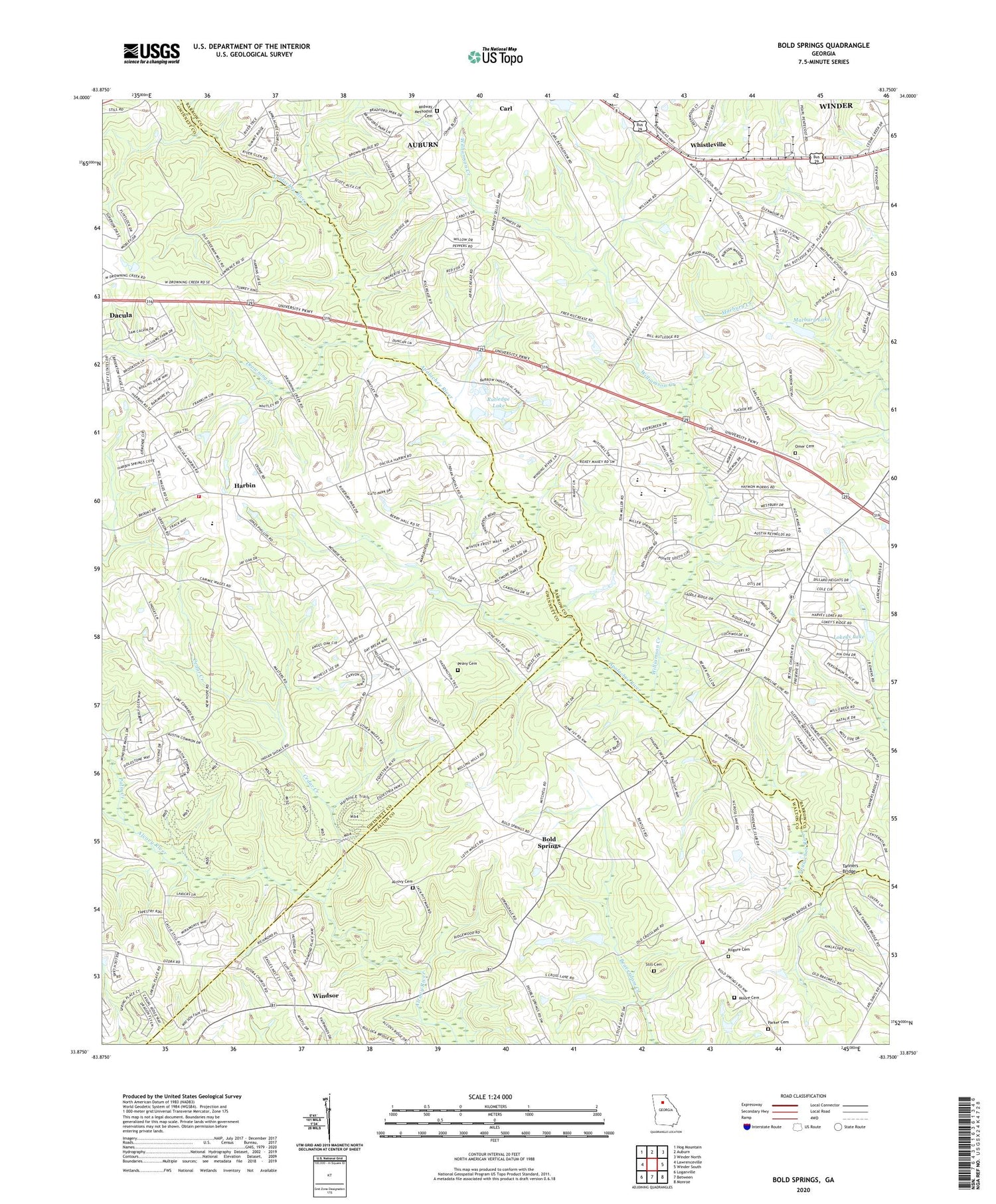 Bold Springs Georgia US Topo Map Image