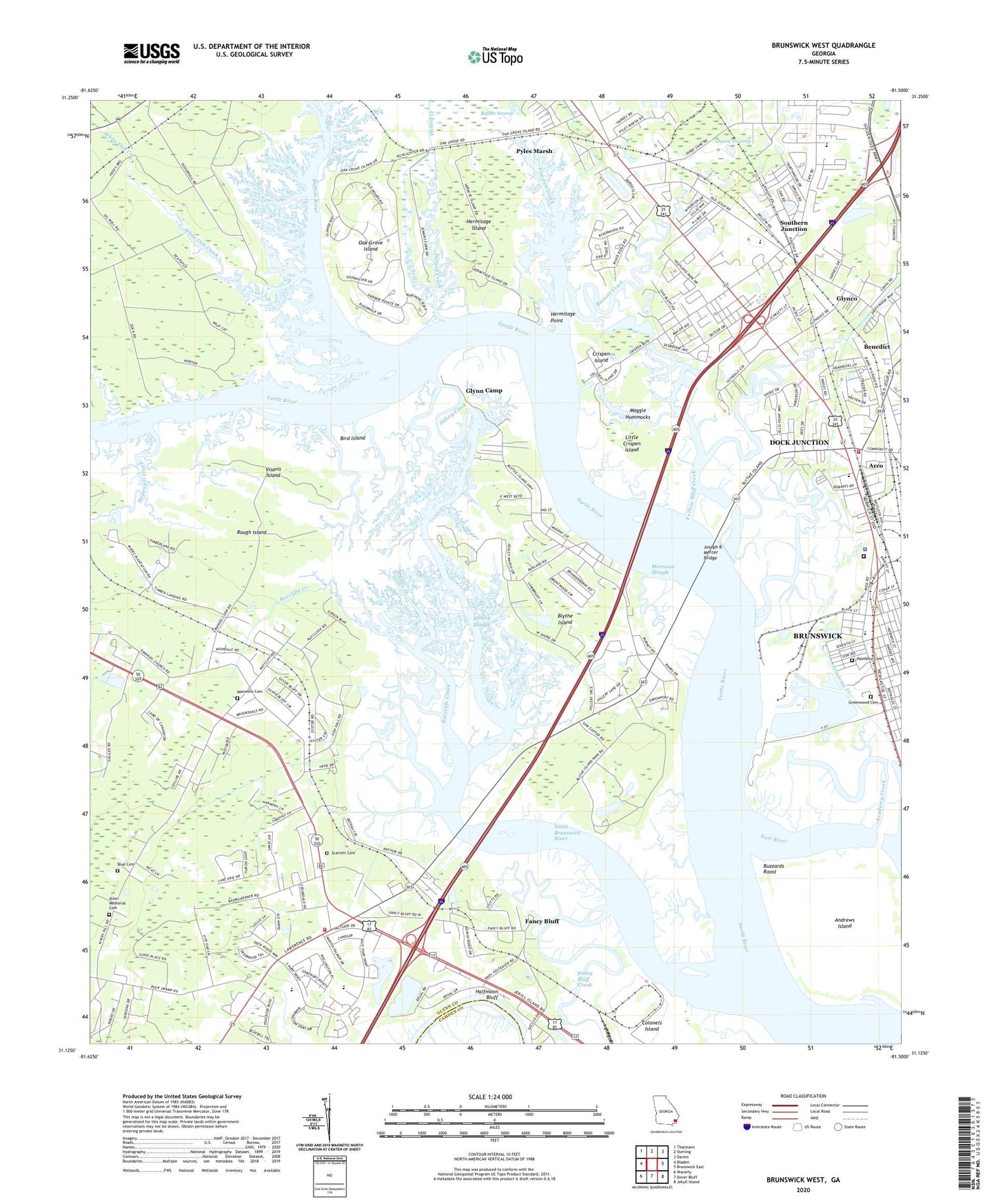 Brunswick West Georgia US Topo Map Image