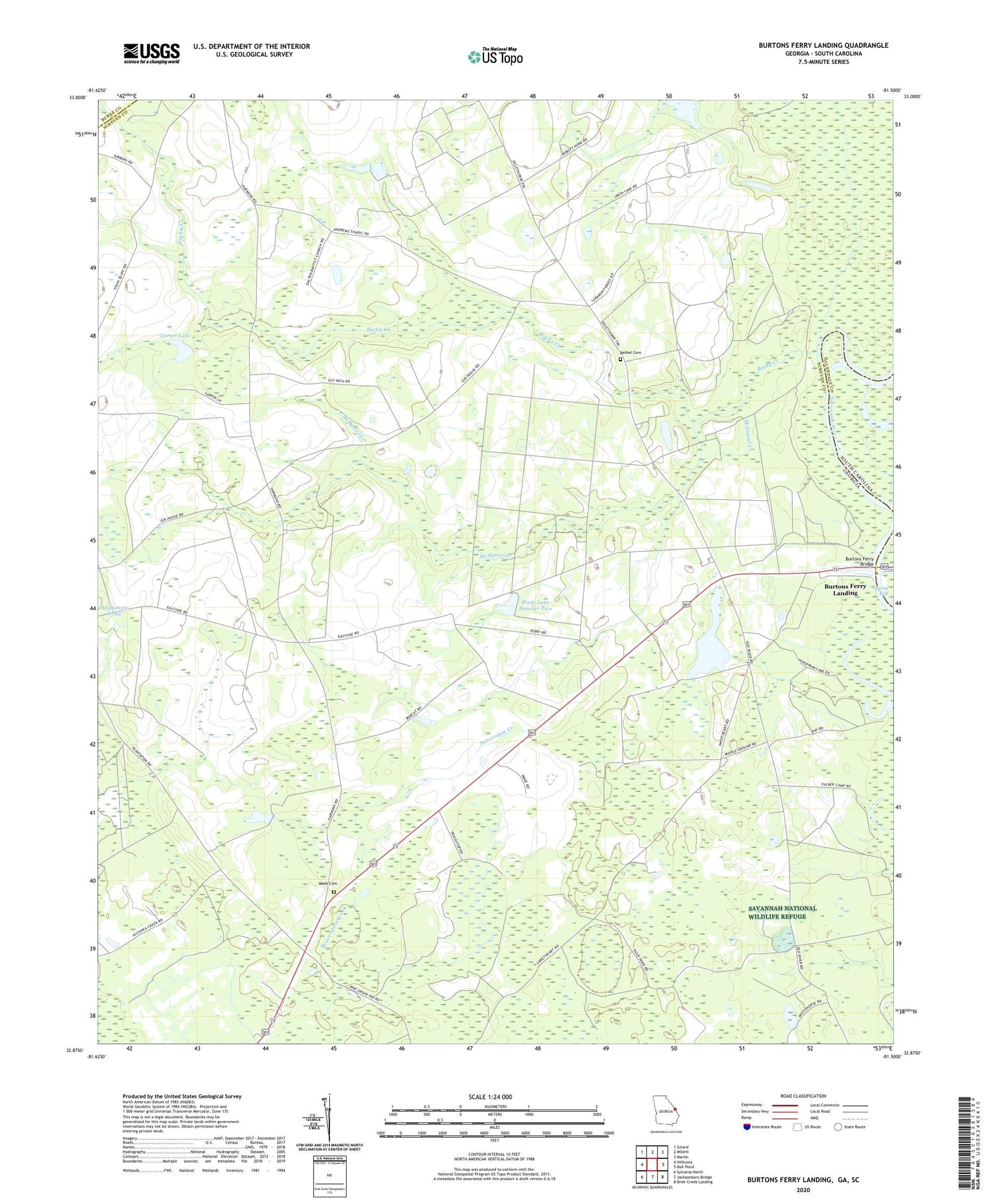 Burtons Ferry Landing Georgia US Topo Map Image