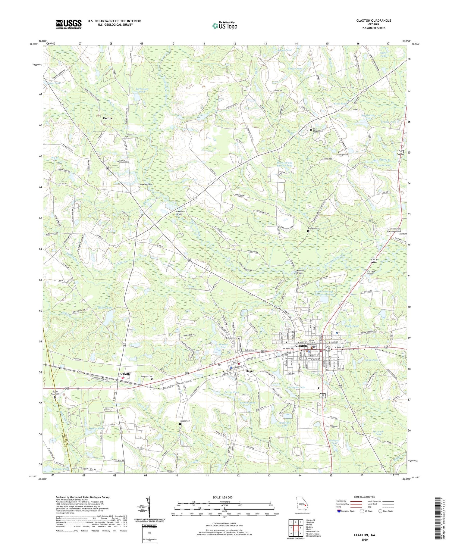 Claxton Georgia US Topo Map Image