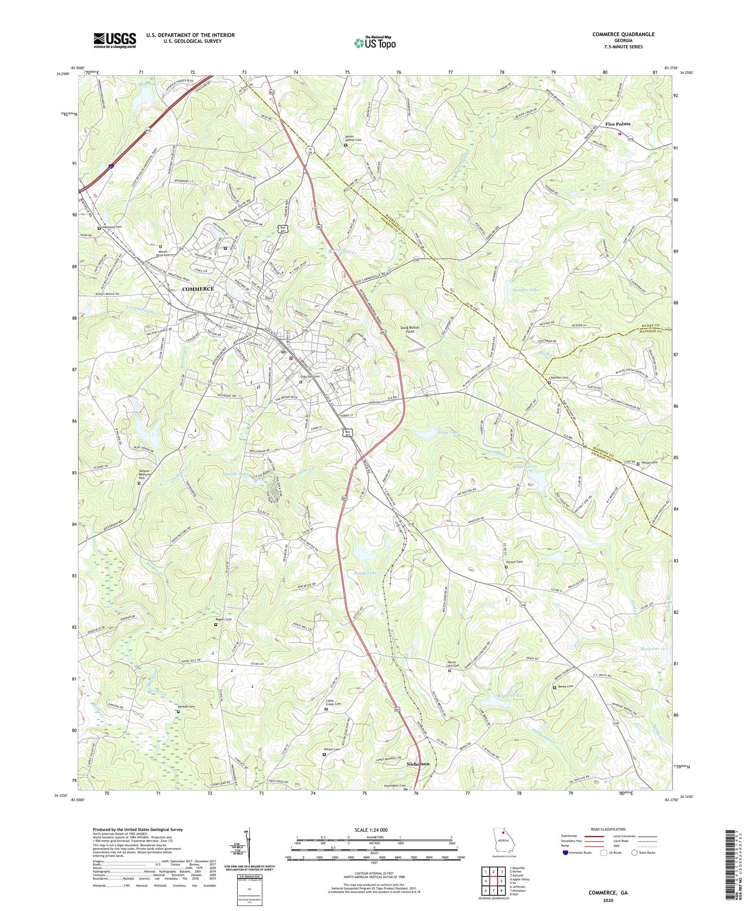 Commerce Georgia US Topo Map Image