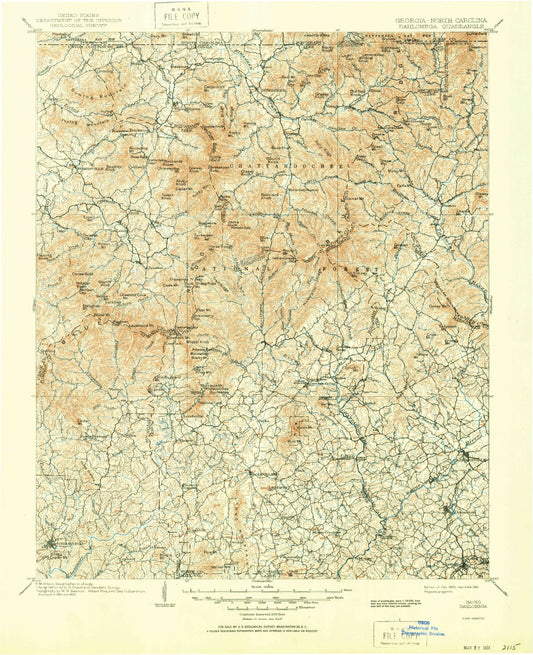 Historic 1903 Dahlonega Georgia 30'x30' Topo Map Image