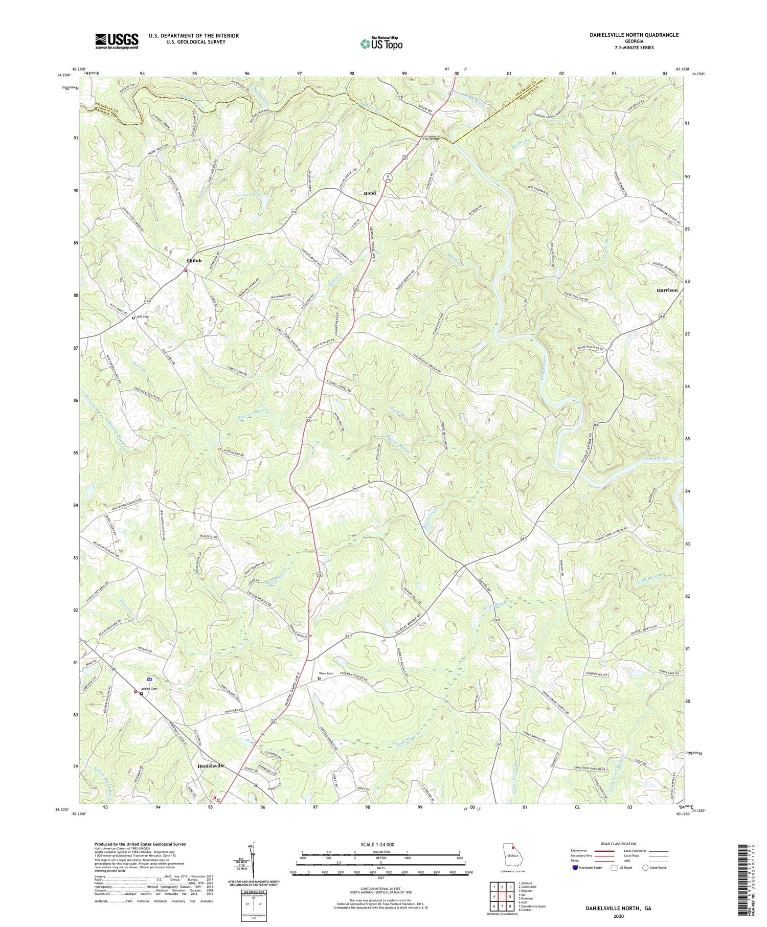 Danielsville North Georgia US Topo Map Image