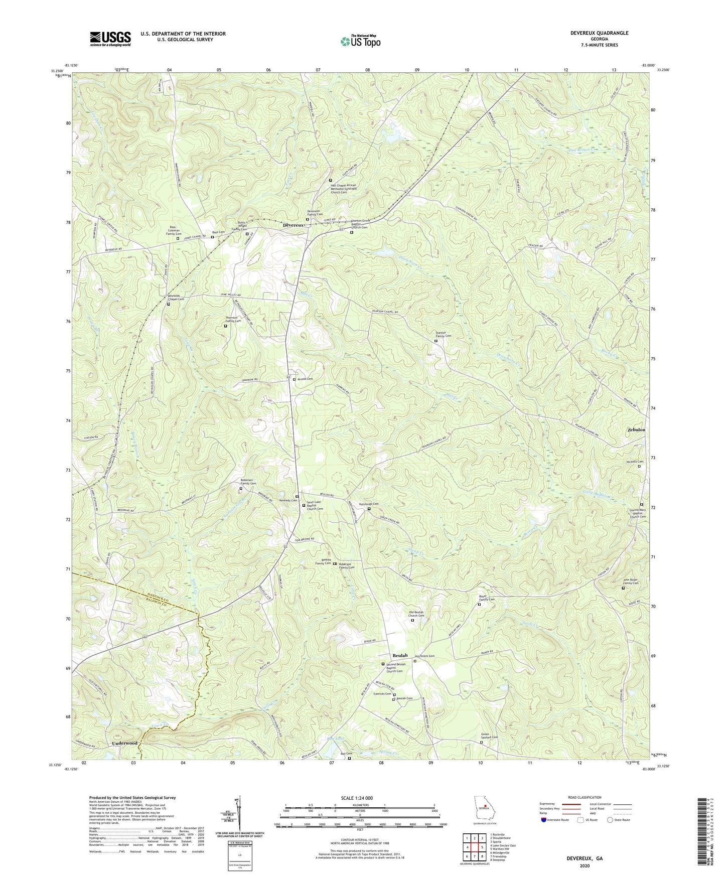 Devereux Georgia US Topo Map Image