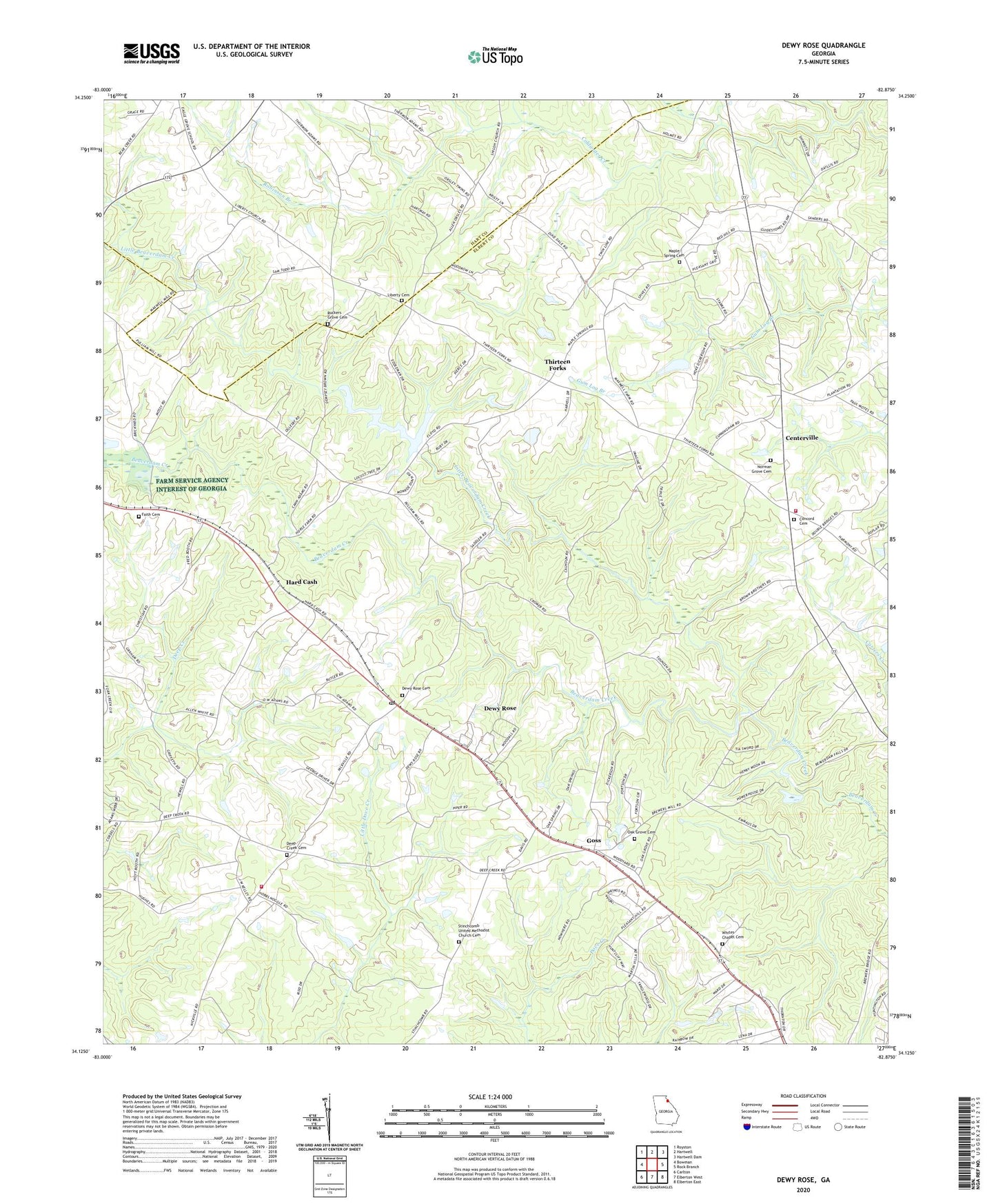 Dewy Rose Georgia US Topo Map Image