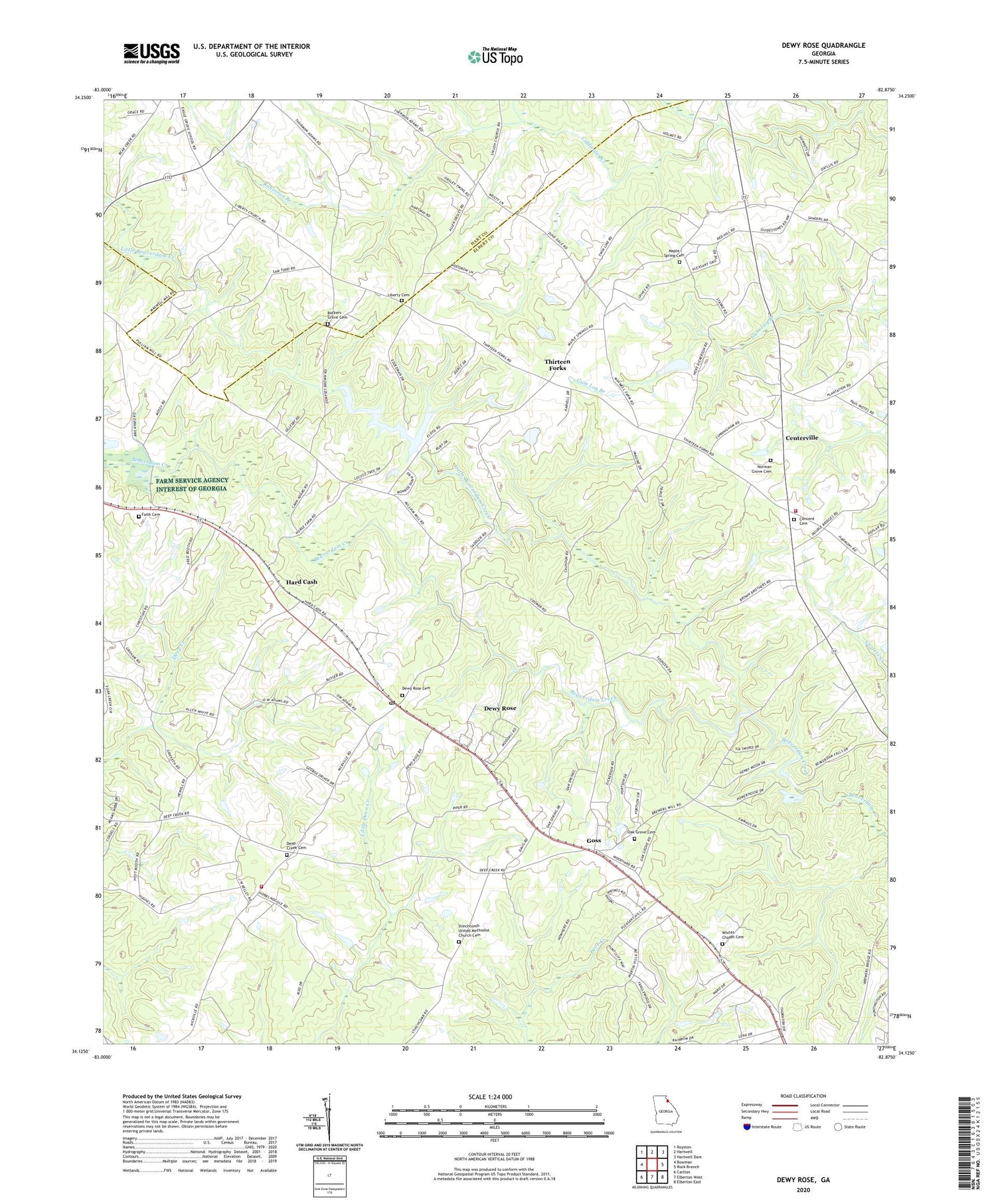 Dewy Rose Georgia US Topo Map Image