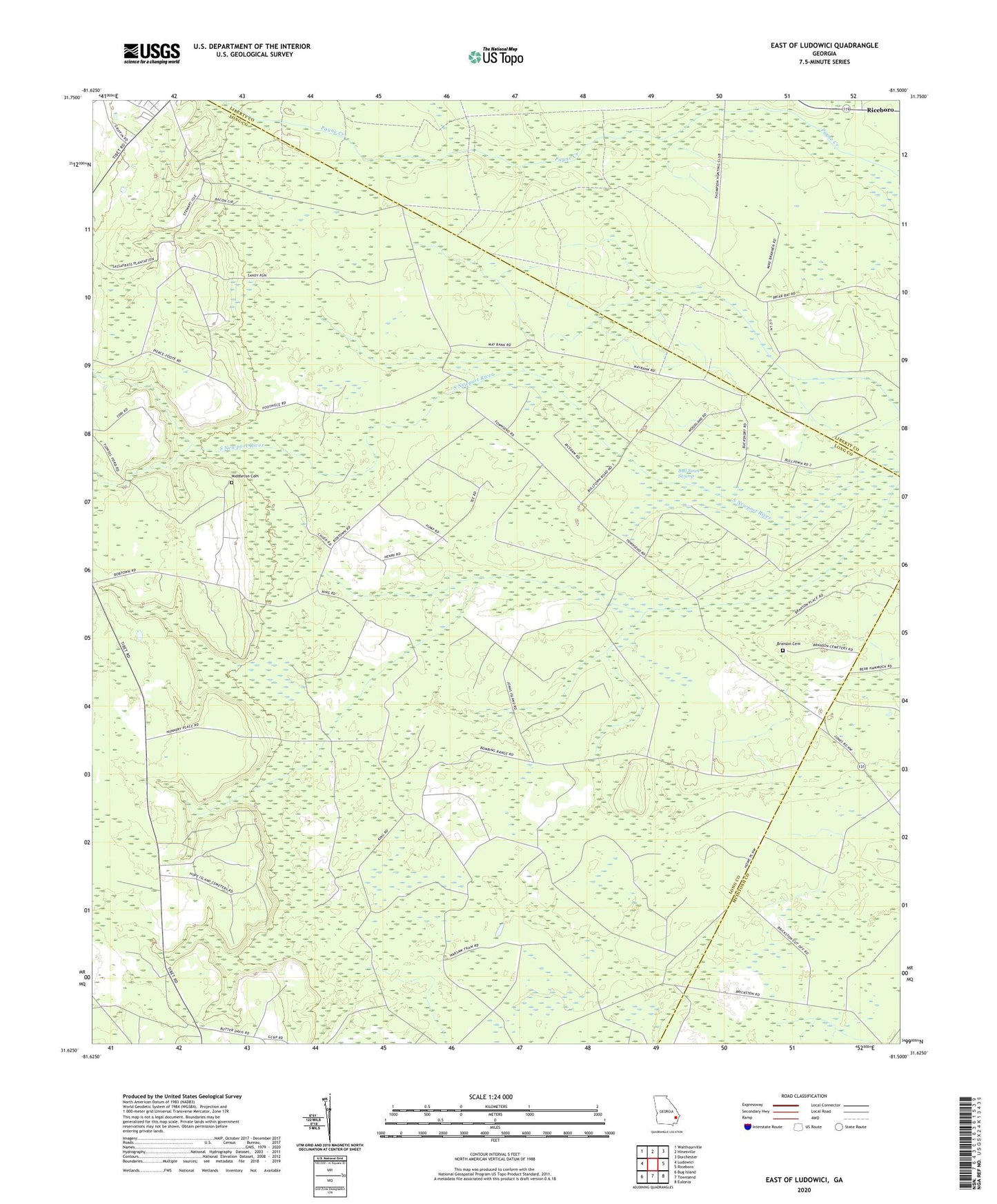 East of Ludowici Georgia US Topo Map Image