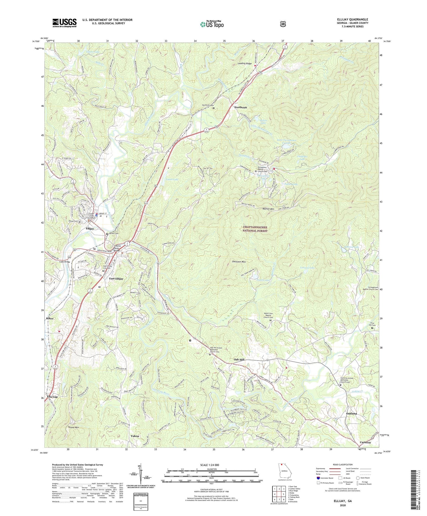 Ellijay Georgia US Topo Map Image