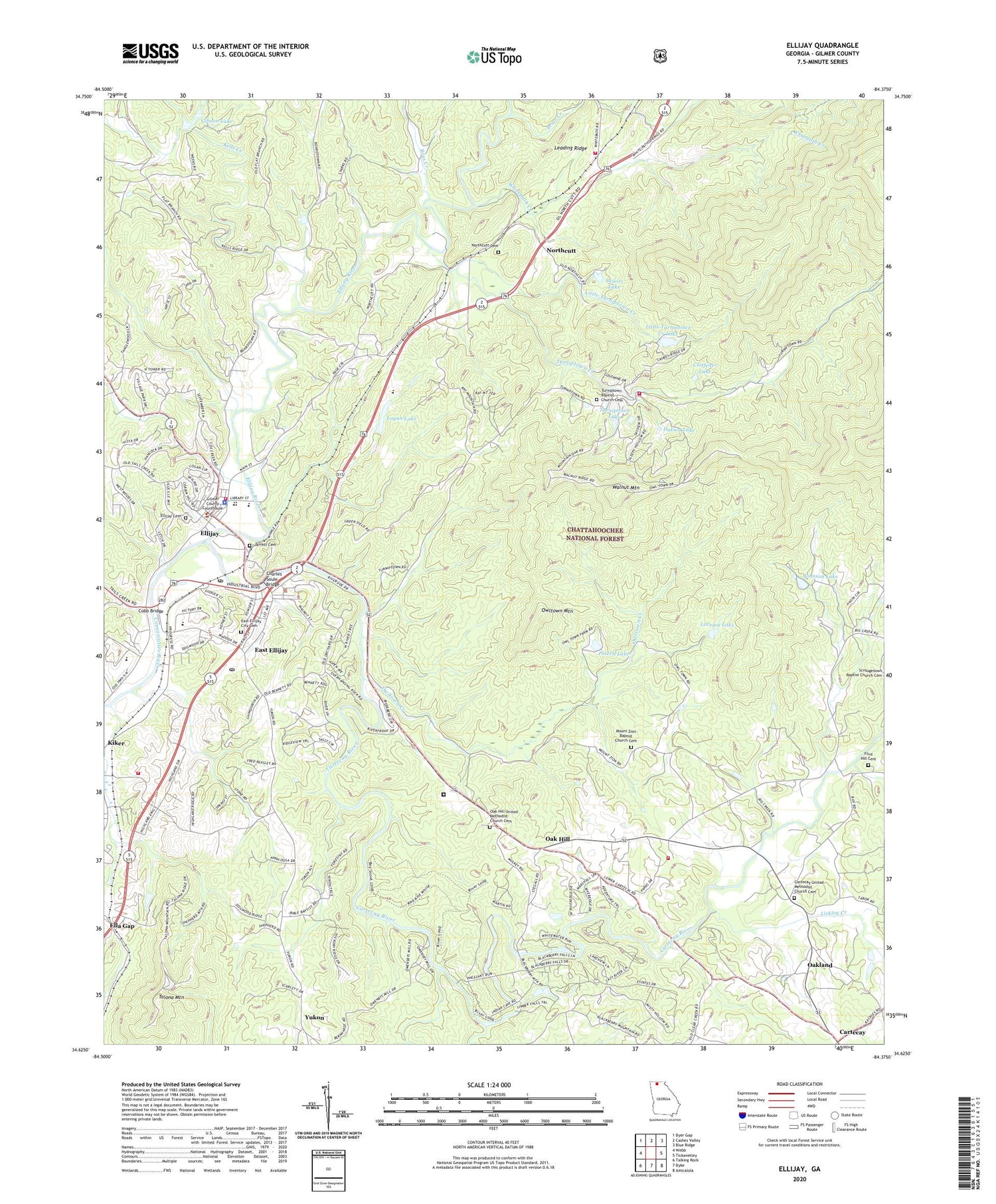 Ellijay Georgia US Topo Map Image