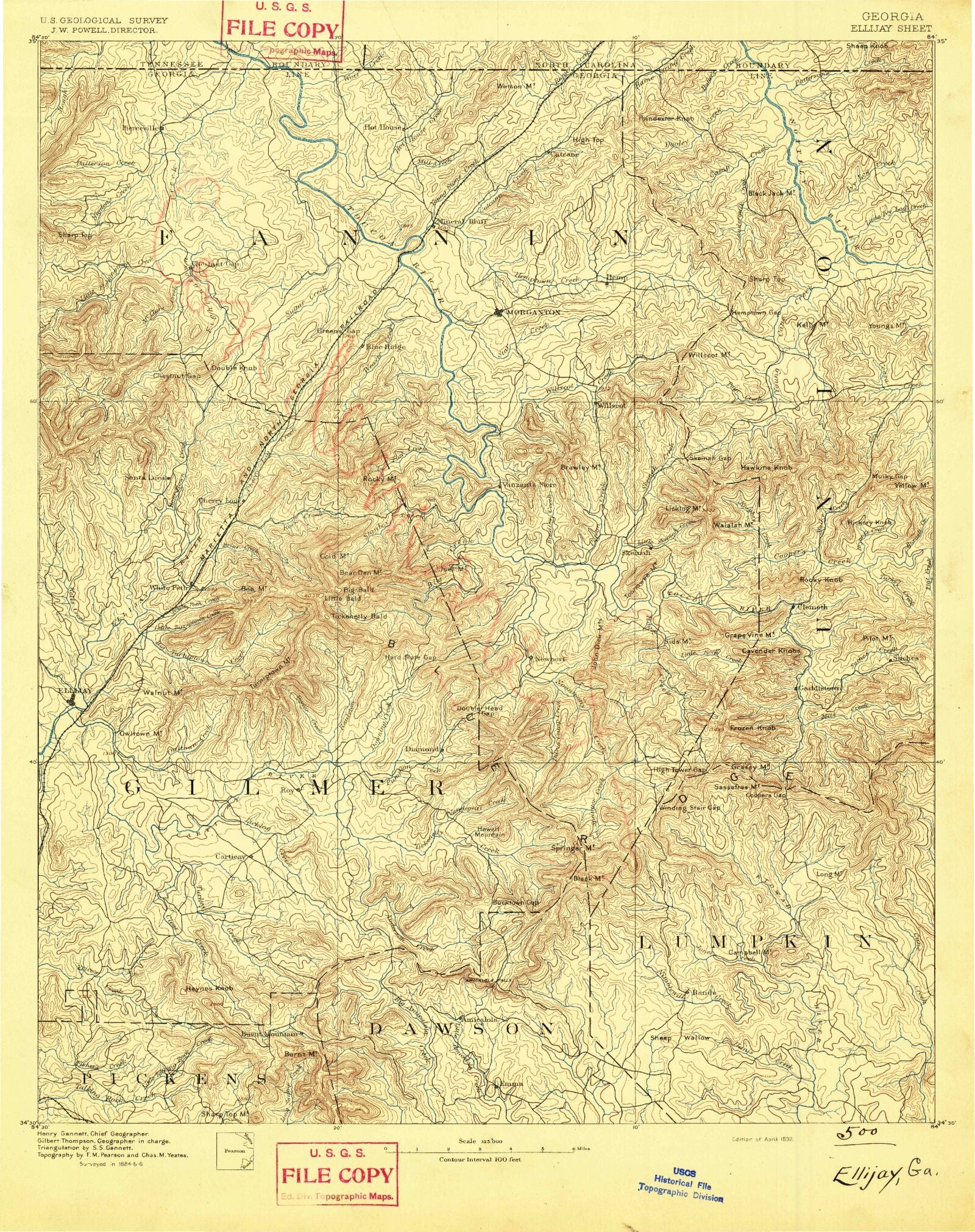 Historic 1892 Ellijay Georgia 30'x30' Topo Map – MyTopo Map Store