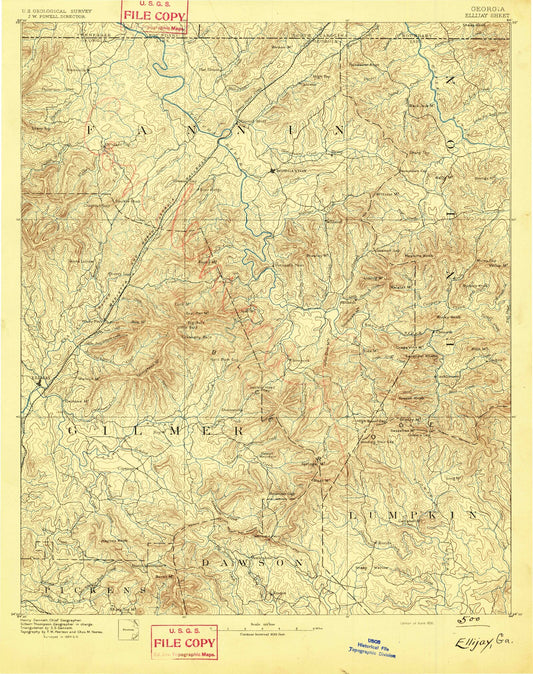 Historic 1892 Ellijay Georgia 30'x30' Topo Map Image