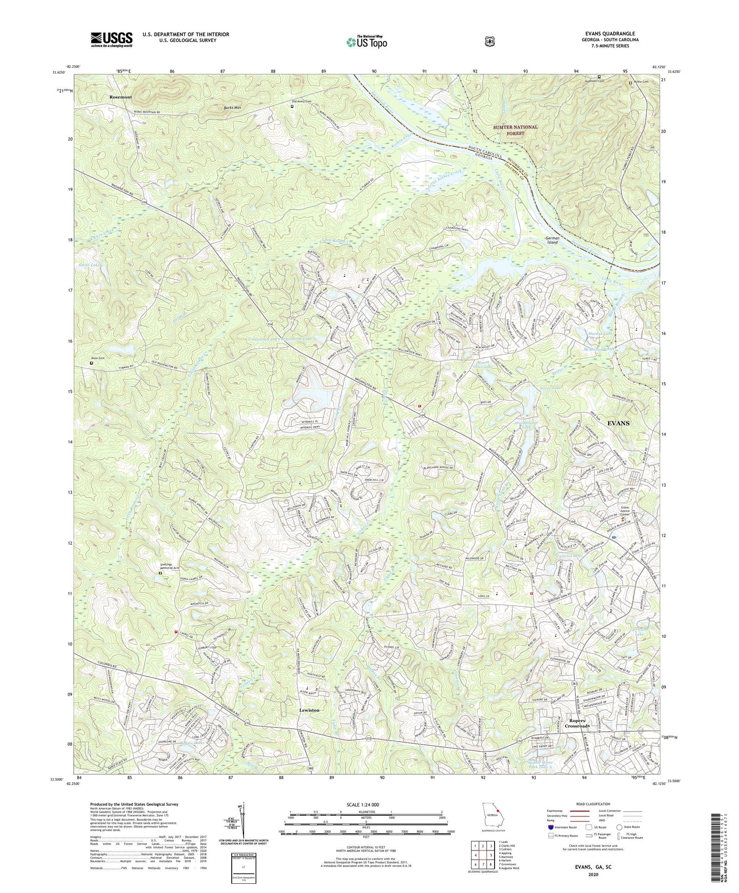 Evans Georgia US Topo Map Image