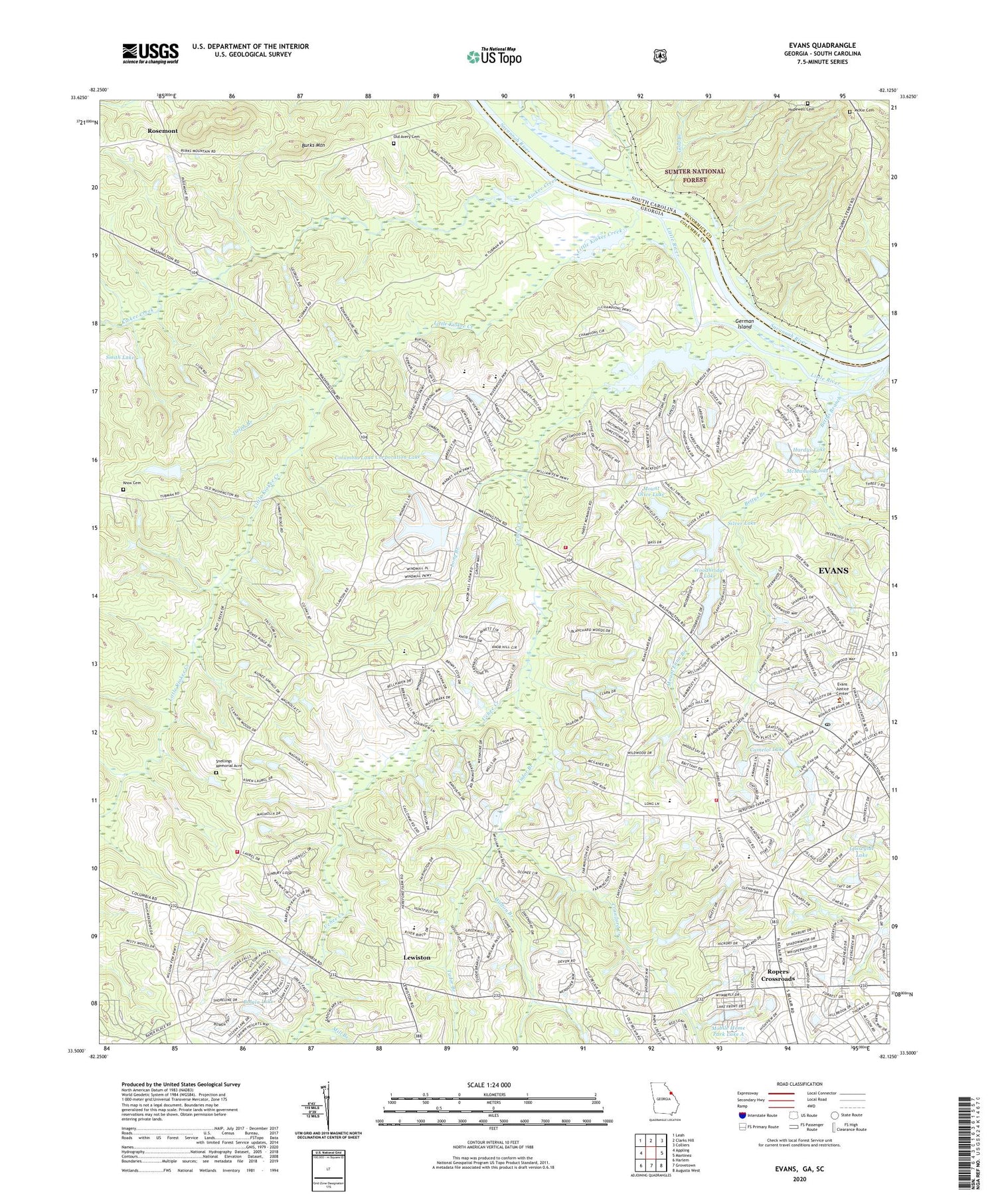 Evans Georgia US Topo Map Image