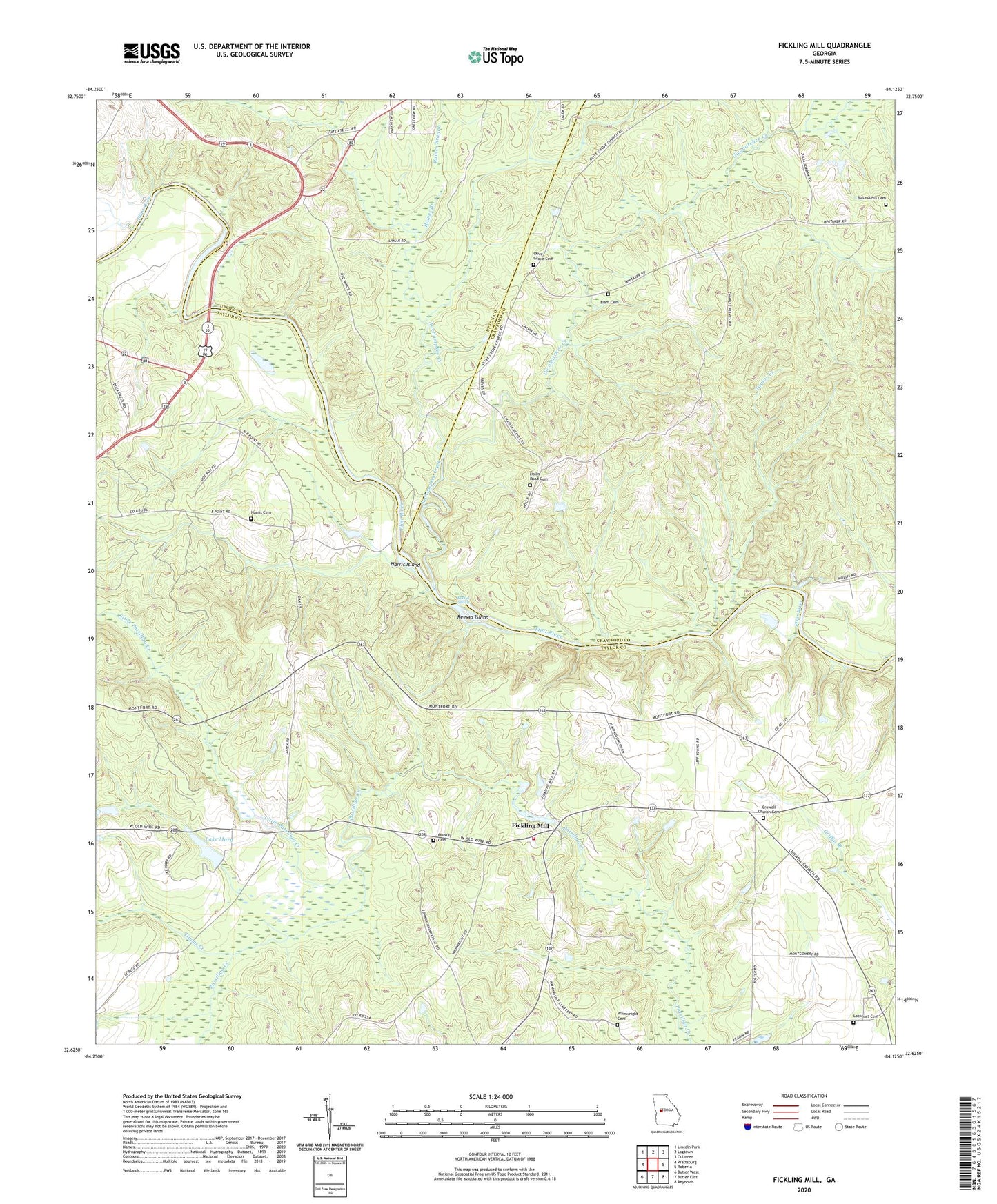 Fickling Mill Georgia US Topo Map Image